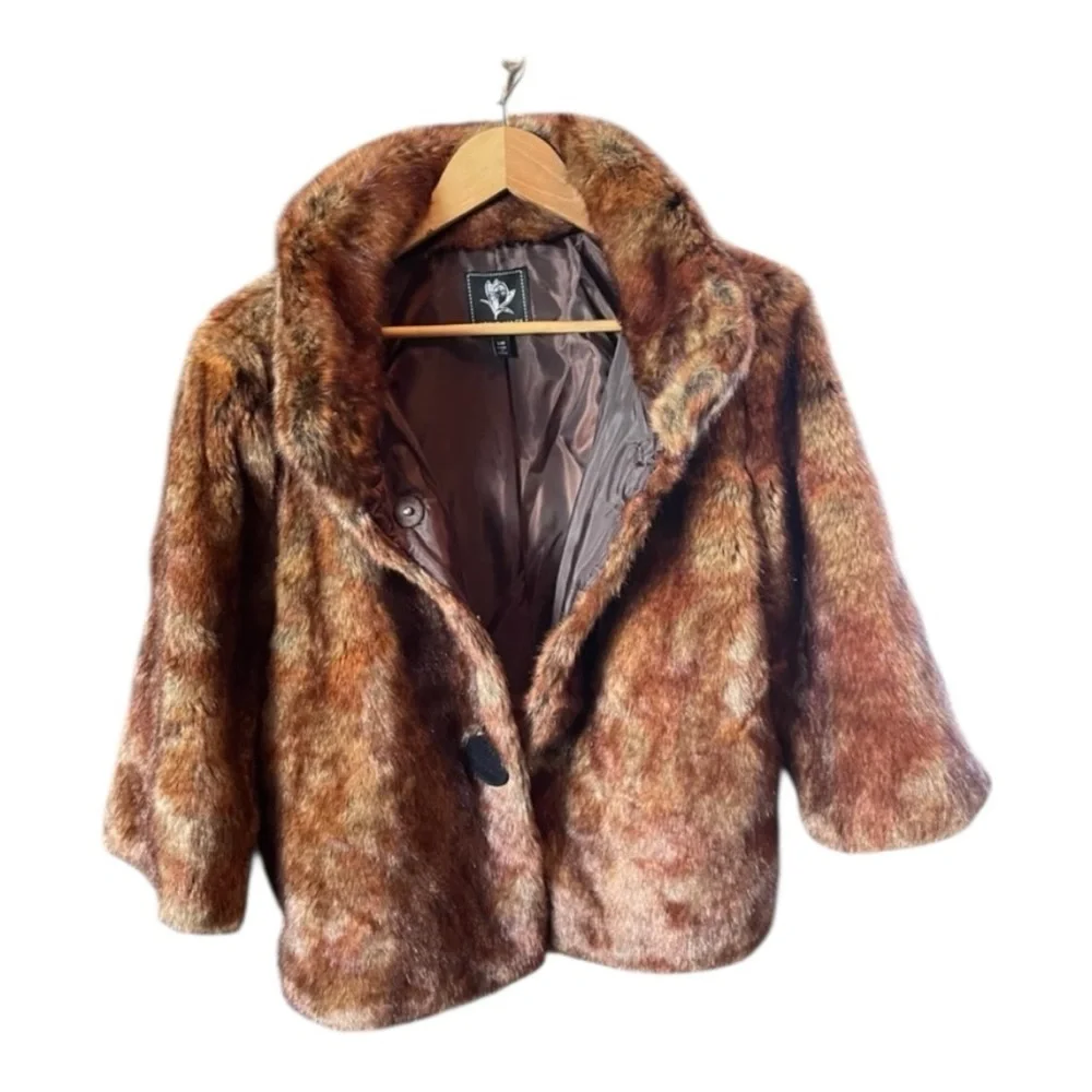 Abbie Mags Vintage Brown Faux Fur Cropped Jacket Size Large Old Money - Picture 9 of 14